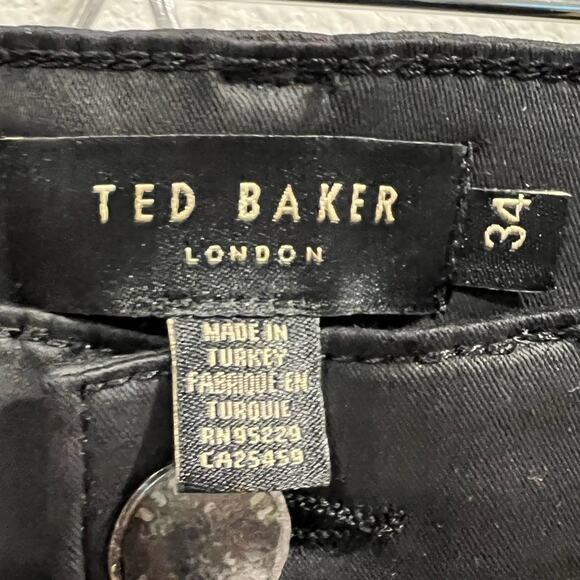 Ted Baker Jeans Pants Womens 34 Black Wet Look Skinny Dark Academia Goth NEW - Picture 4 of 12